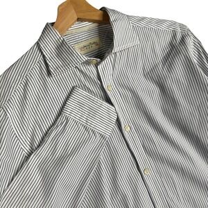 Tintoria Mattei 954 Mens Striped Button Down Shirt White Navy Blue Long sleeve